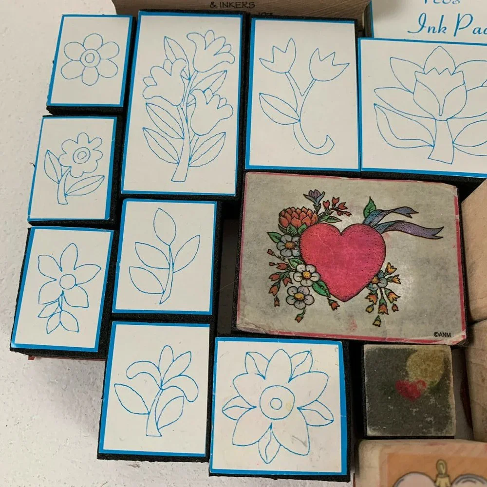 Large Lot of Rubber and Wooden Stamps 44 Mixed Themes Sports Flower